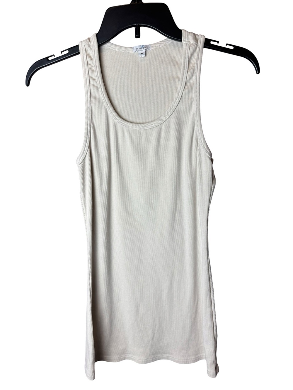 PJ Harlow Cream Ribbed Racerback Tank Top M
